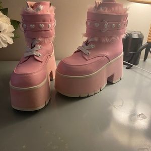Demonia pink vegan leather boots